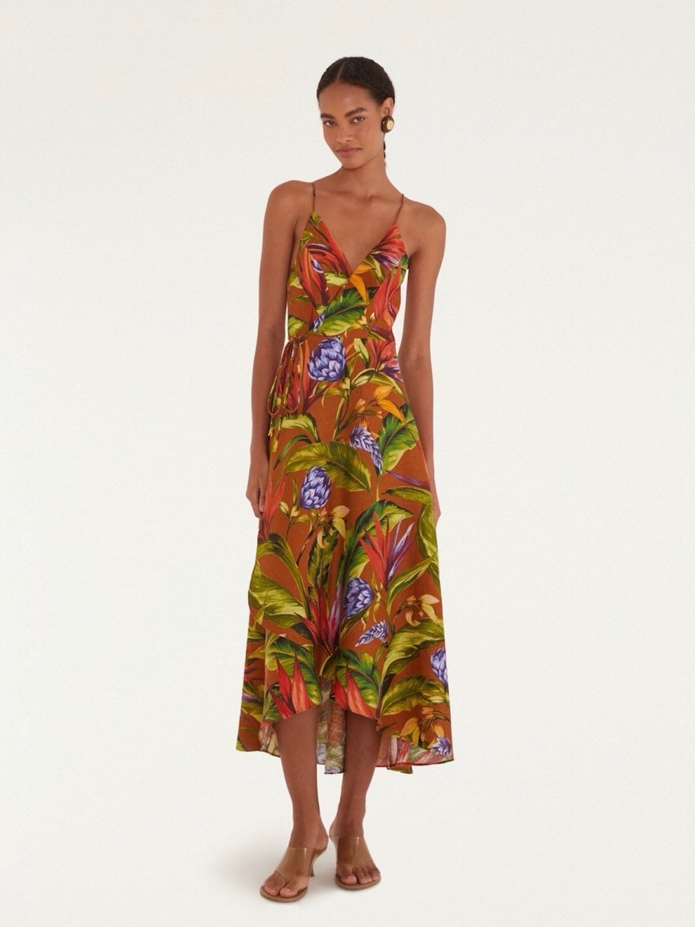 FARM Rio Florart Brown Midi Wrap Dress